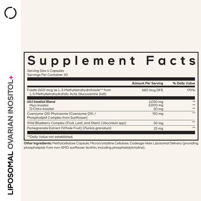 Codeage Liposomal Ovarian Inositol+ Supplement - Myo-Inositol & D-Chiro-Inositol 40:1 Blend, Folate 5-MTHF, CoQ10, Pomegranate & Wild Blueberry, Liposomal Delivery, Non-GMO, Gluten-Free - 120 Capsules - dailyvitalstore