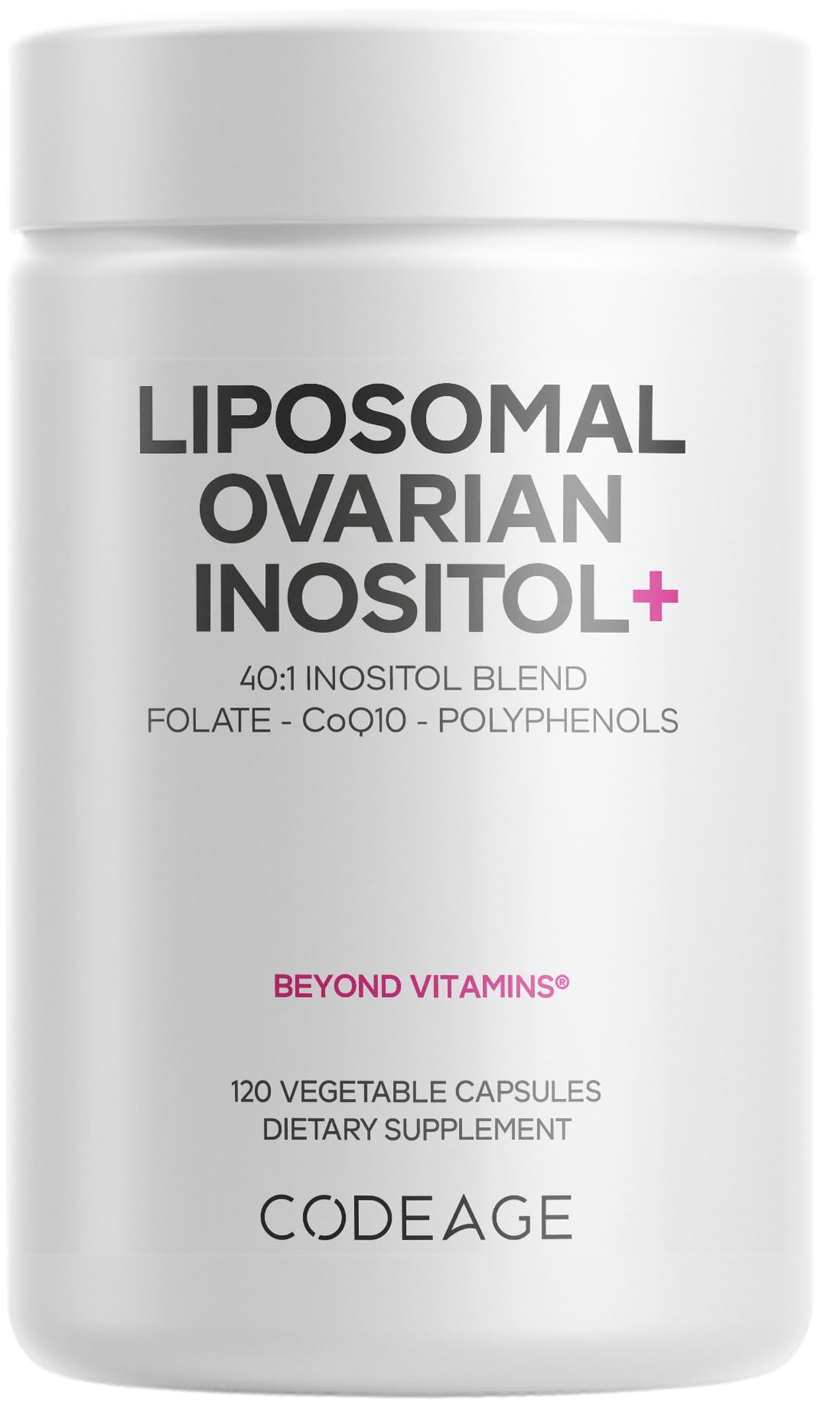 Codeage Liposomal Ovarian Inositol+ Supplement - Myo-Inositol & D-Chiro-Inositol 40:1 Blend, Folate 5-MTHF, CoQ10, Pomegranate & Wild Blueberry, Liposomal Delivery, Non-GMO, Gluten-Free - 120 Capsules - dailyvitalstore