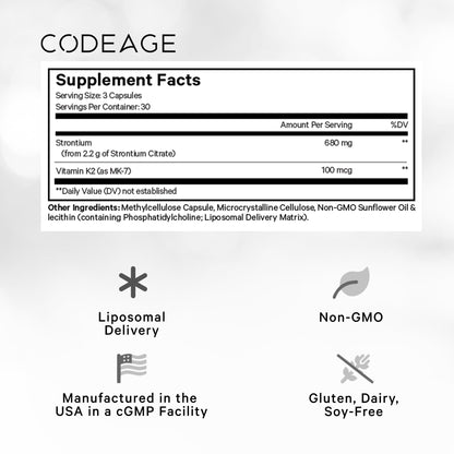 Codeage Liposomal Strontium Supplement - Strontium Citrate, Vitamin K2 MK-7, Liposomal Delivery, Non-GMO, Gluten-Free - 90 Capsules - dailyvitalstore