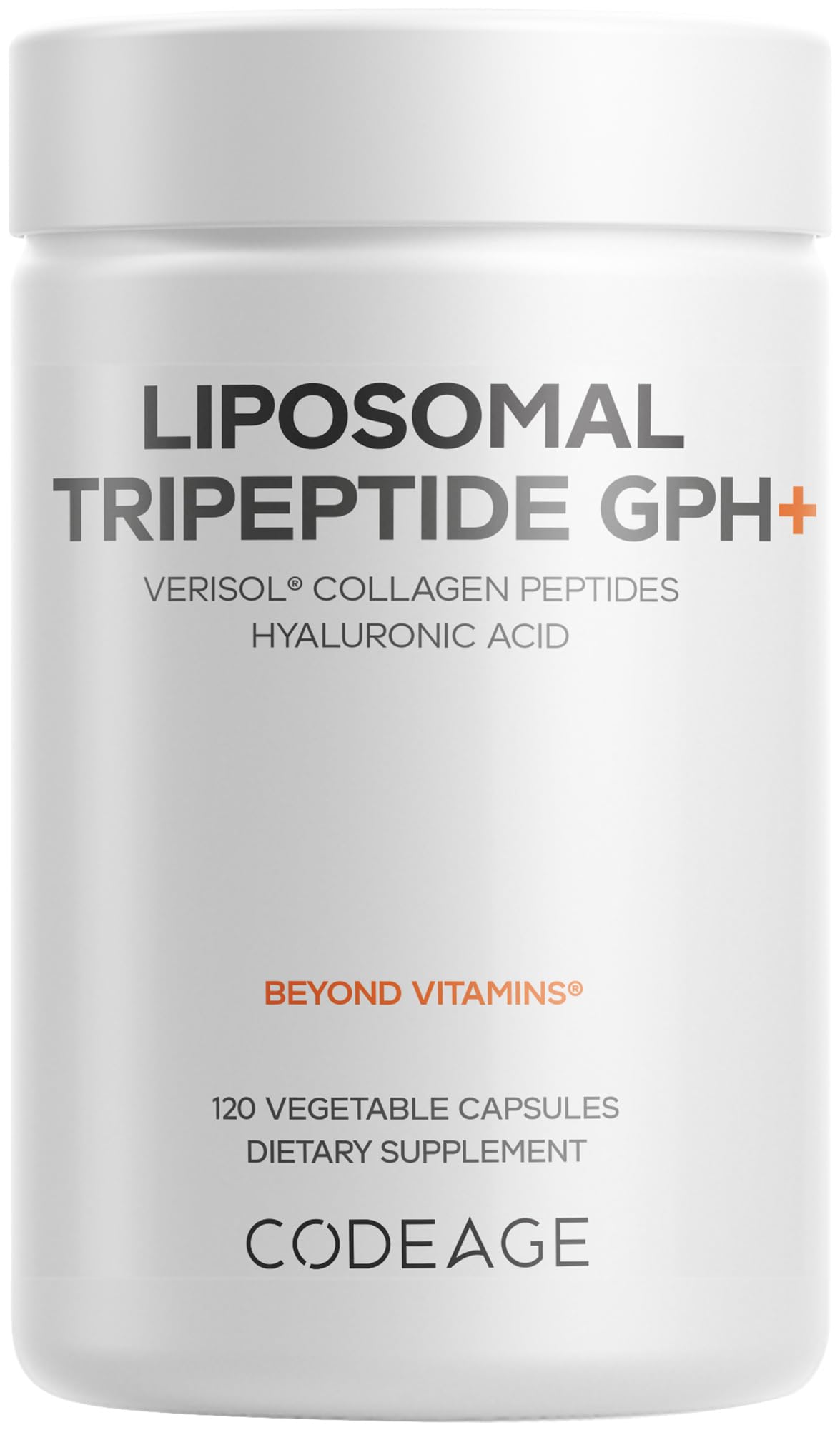Codeage Liposomal Tripeptide GPH+ Supplement - Verisol Bioactive Beauty Collagen Peptides - Hyaluronic Acid - Skin Structure Support - GPH Tripeptide - Glycine–Proline–Hydroxyproline - 120 Capsules - dailyvitalstore