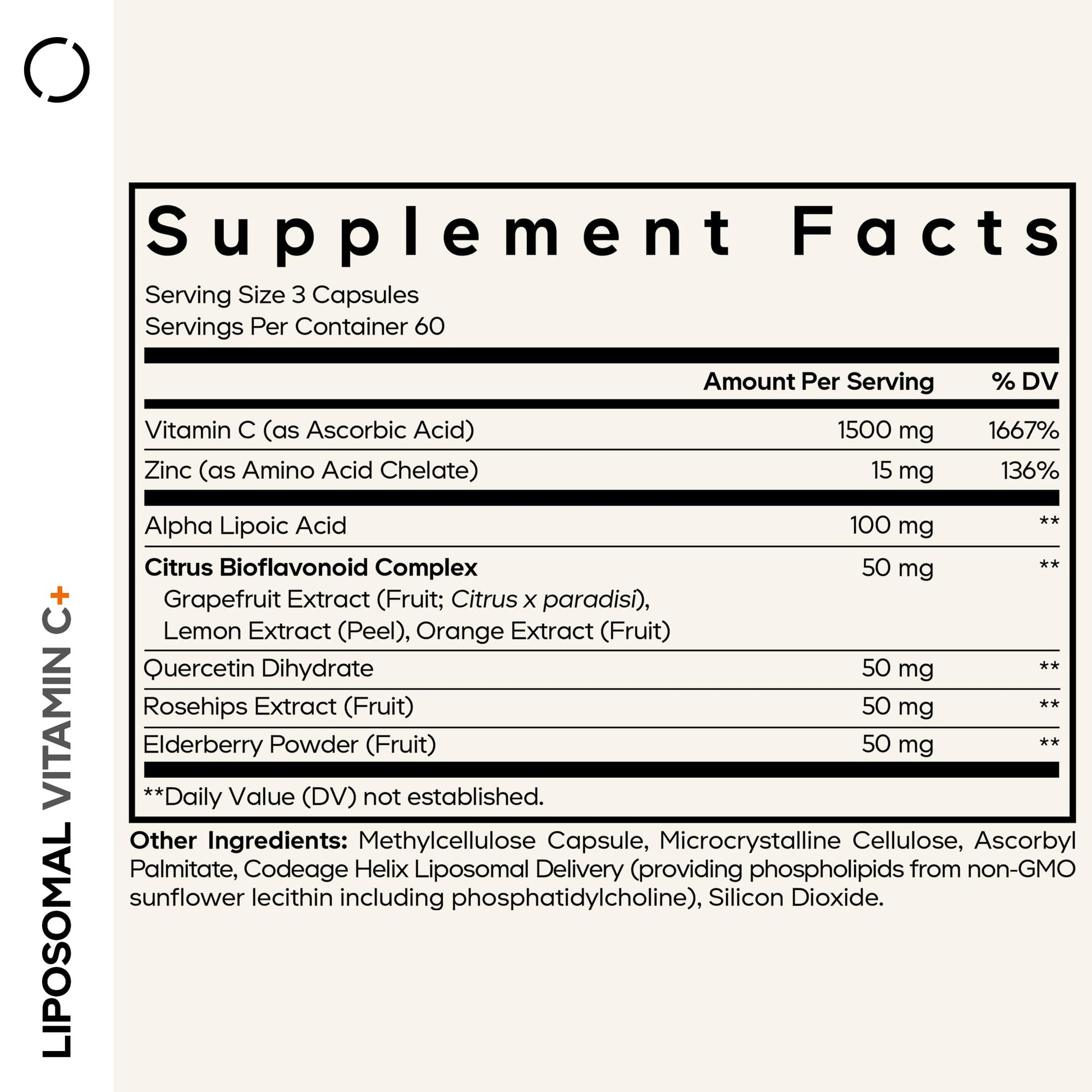 Codeage Liposomal Vitamin C 1500mg with Zinc, Elderberry, Citrus Bioflavonoids Grapefruit, Lemon, Orange Powder, Quercetin & Rose Hips Fruit – Vegan Supplement - Non-GMO, Vegan Pills, 180 Capsules - dailyvitalstore