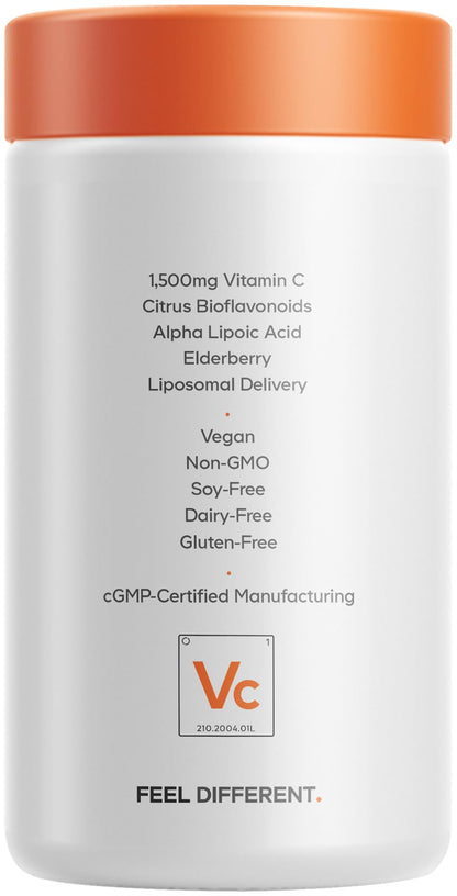 Codeage Liposomal Vitamin C 1500mg with Zinc, Elderberry, Citrus Bioflavonoids Grapefruit, Lemon, Orange Powder, Quercetin & Rose Hips Fruit – Vegan Supplement - Non-GMO, Vegan Pills, 180 Capsules - dailyvitalstore