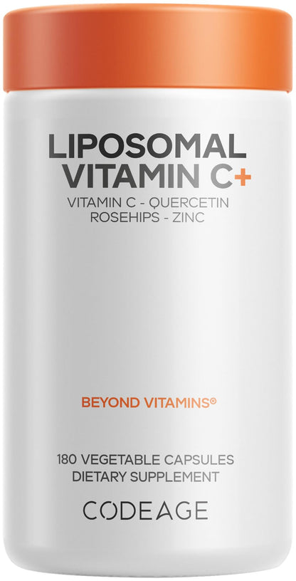 Codeage Liposomal Vitamin C 1500mg with Zinc, Elderberry, Citrus Bioflavonoids Grapefruit, Lemon, Orange Powder, Quercetin & Rose Hips Fruit – Vegan Supplement - Non-GMO, Vegan Pills, 180 Capsules - dailyvitalstore
