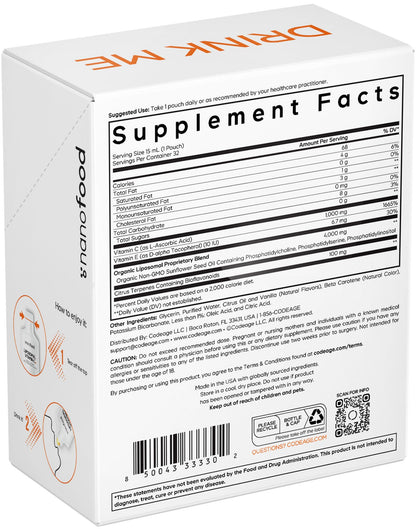 Codeage Liposomal Vitamin C Liquid 1000mg Vitamin C, 4000mg Essential Phospholipids, Supplement For Daily Immune Support, Liposomes For Absorption, Citrus Bioflavonoids, Vitamin E, Non-GMO, 32 Pouches - dailyvitalstore