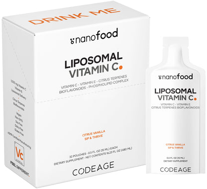 Codeage Liposomal Vitamin C Liquid 1000mg Vitamin C, 4000mg Essential Phospholipids, Supplement For Daily Immune Support, Liposomes For Absorption, Citrus Bioflavonoids, Vitamin E, Non-GMO, 32 Pouches - dailyvitalstore