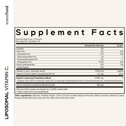 Codeage Liposomal Vitamin C Liquid 1000mg Vitamin C, 4000mg Essential Phospholipids, Supplement For Daily Immune Support, Liposomes For Absorption, Citrus Bioflavonoids, Vitamin E, Non-GMO, 32 Pouches - dailyvitalstore