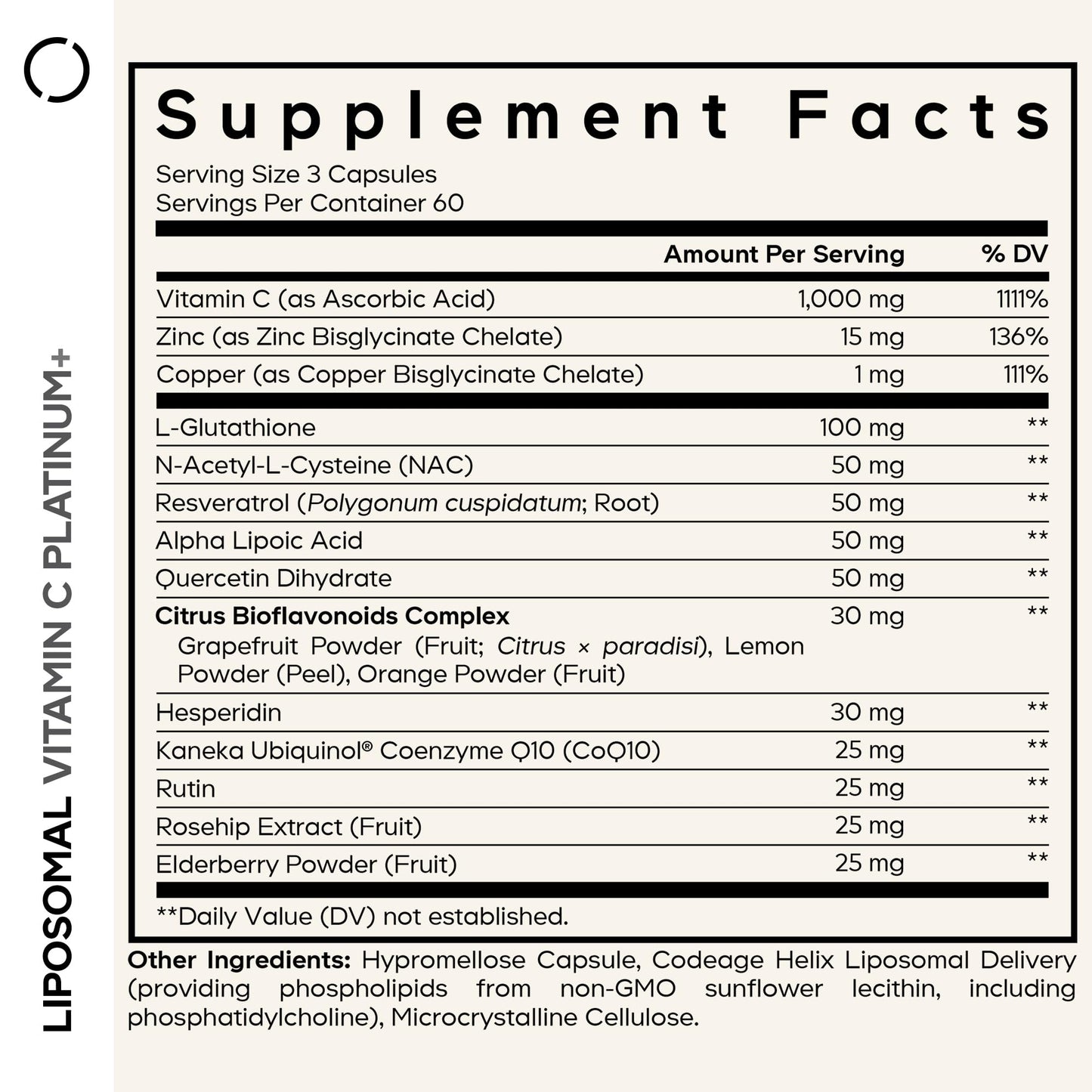 Codeage Liposomal Vitamin C+ Platinum - 1000 Mg Vitamin C Vitamins, Glutathione, NAC (N Acetyl Cysteine), Resveratrol, CoQ10, Rutin, Elderberry, Quercetin, Rosehip, Citrus Bioflavonoids - 180 Capsules - dailyvitalstore