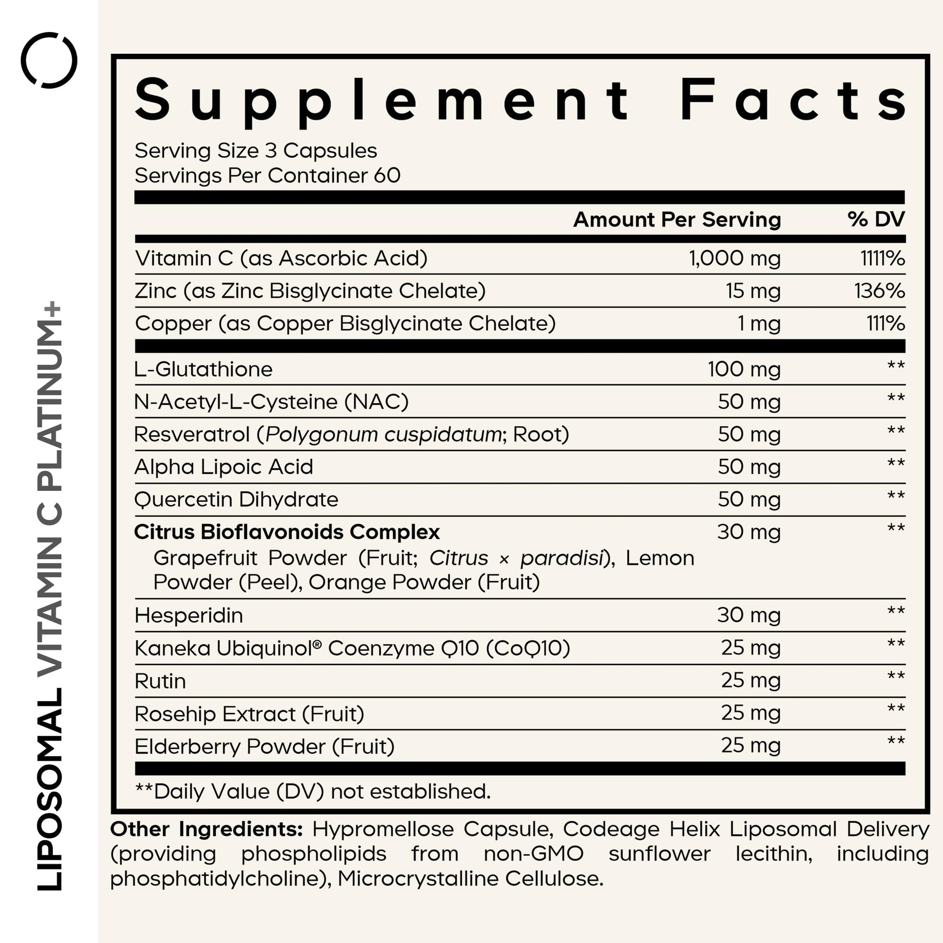 Codeage Liposomal Vitamin C+ Platinum - 1000 Mg Vitamin C Vitamins, Glutathione, NAC (N Acetyl Cysteine), Resveratrol, CoQ10, Rutin, Elderberry, Quercetin, Rosehip, Citrus Bioflavonoids - 180 Capsules - dailyvitalstore