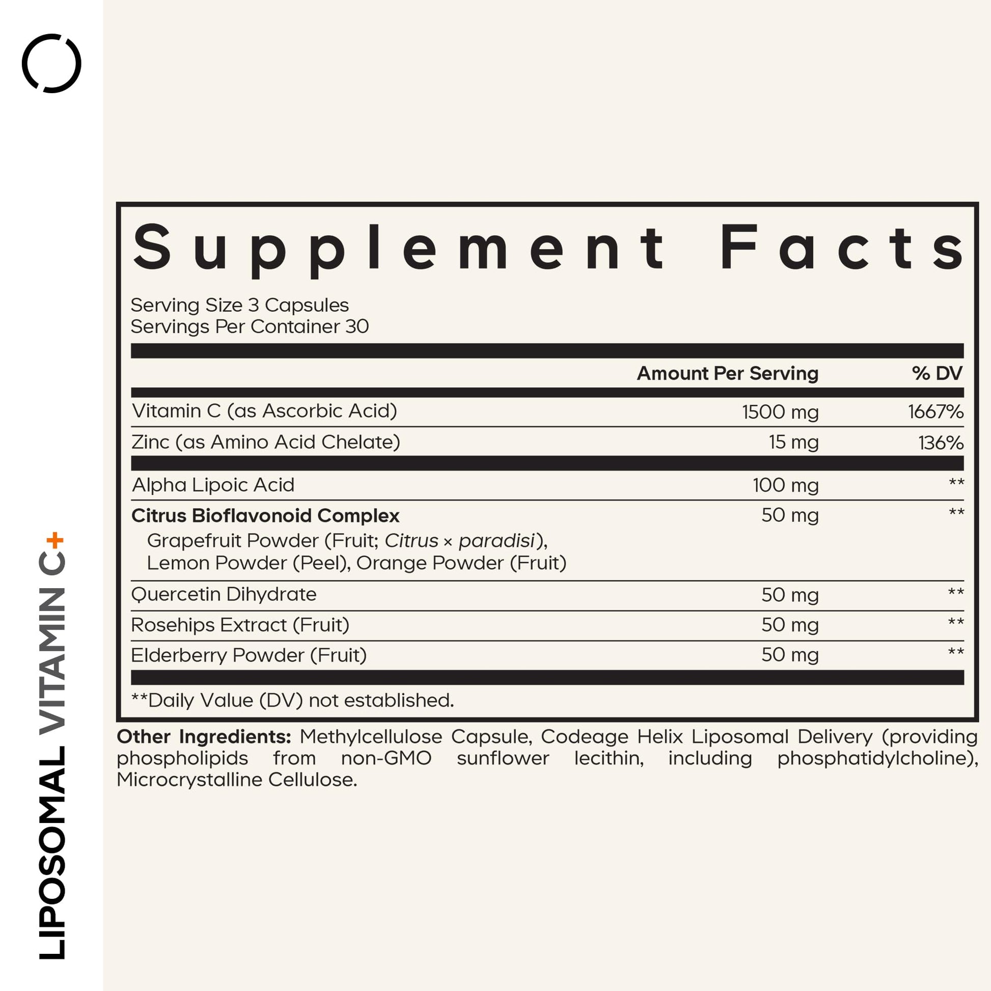 Codeage Liposomal Vitamin C Vitamins with Zinc, Elderberry, Citrus Bioflavonoids Ascorbic Acid, Quercetin & Rose Hips Fruit, Vitamina C Liposomal Supplement Pills - Non-GMO, Vegan - 90 Capsules - dailyvitalstore
