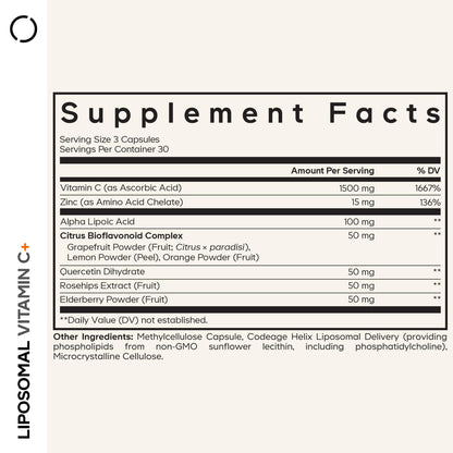 Codeage Liposomal Vitamin C Vitamins with Zinc, Elderberry, Citrus Bioflavonoids Ascorbic Acid, Quercetin & Rose Hips Fruit, Vitamina C Liposomal Supplement Pills - Non-GMO, Vegan - 90 Capsules - dailyvitalstore