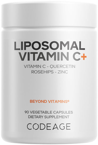 Codeage Liposomal Vitamin C Vitamins with Zinc, Elderberry, Citrus Bioflavonoids Ascorbic Acid, Quercetin & Rose Hips Fruit, Vitamina C Liposomal Supplement Pills - Non-GMO, Vegan - 90 Capsules - dailyvitalstore