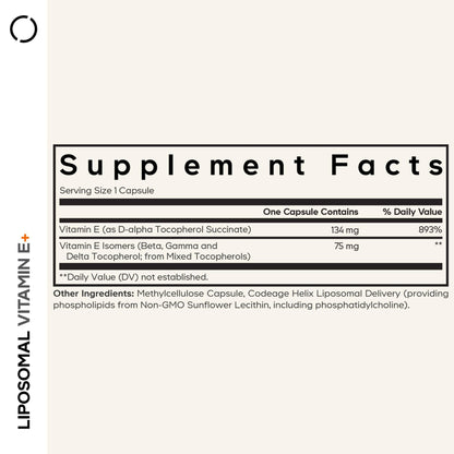 Codeage Liposomal Vitamin E Supplement - All Vitamin E Tocopherols - 3-Month Supply - Alpha Tocopherols, Beta, Gamma, and Delta - Liposomal Mixed Tocopherols - Non-GMO Phospholipid - 90 Capsules - dailyvitalstore