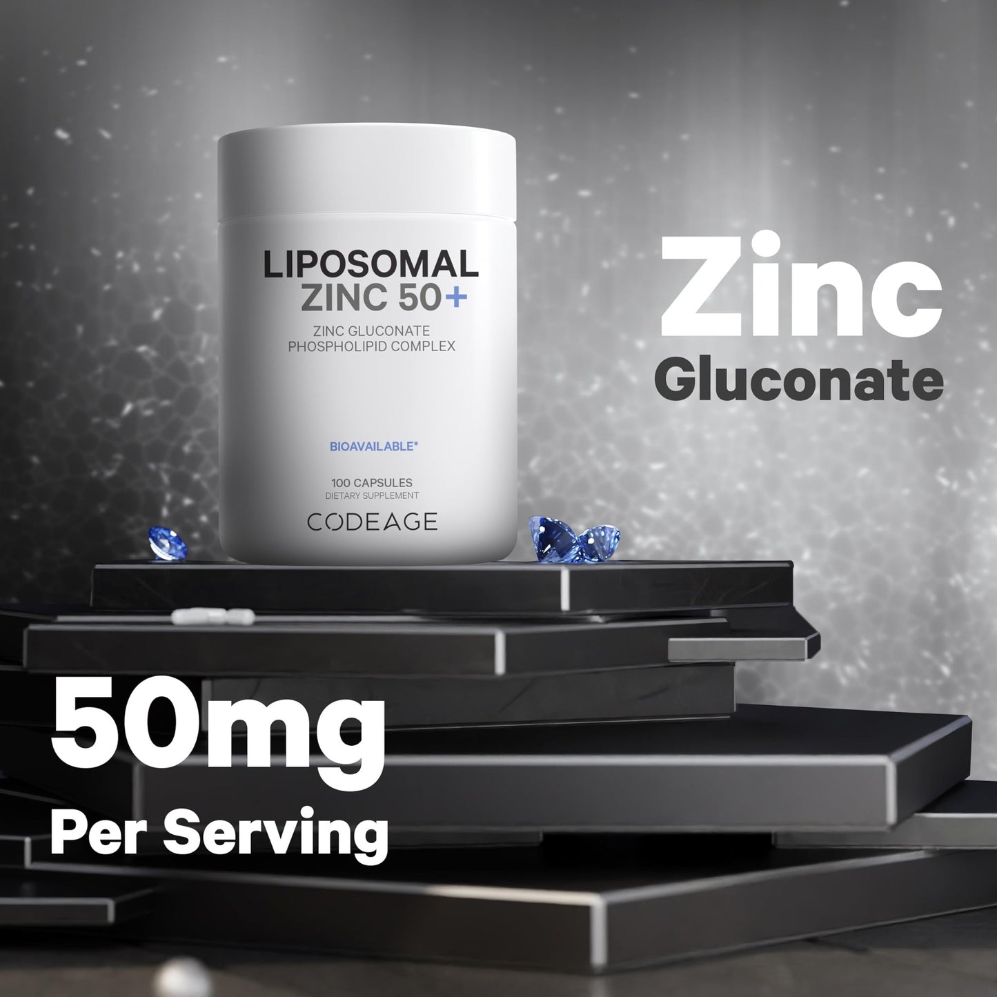 Codeage Liposomal Zinc Supplement – 3 Month Supply – One Per Day - 50 mg Zinc Gluconate Vitamin Pills - Essential Mineral Supplements Liposomal Delivery Matrix - Vegan Non-GMO - 100 Capsules - dailyvitalstore