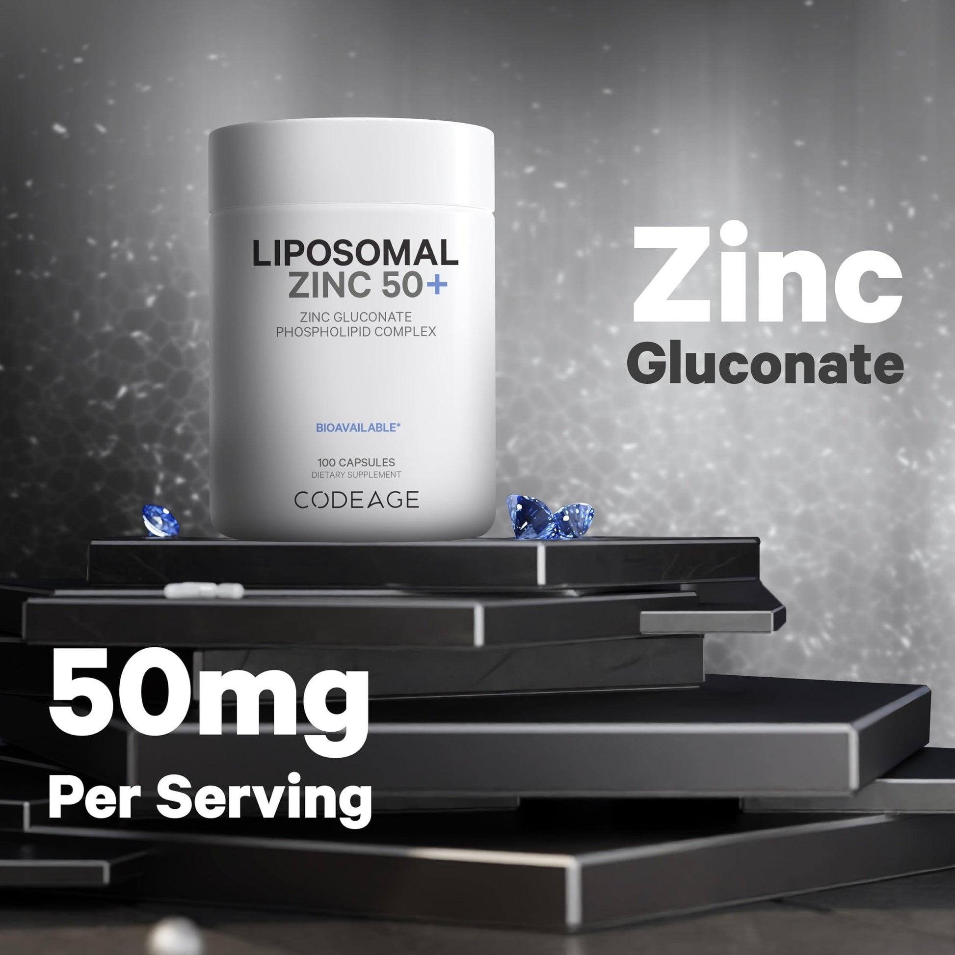 Codeage Liposomal Zinc Supplement – 3 Month Supply – One Per Day - 50 mg Zinc Gluconate Vitamin Pills - Essential Mineral Supplements Liposomal Delivery Matrix - Vegan Non-GMO - 100 Capsules - dailyvitalstore