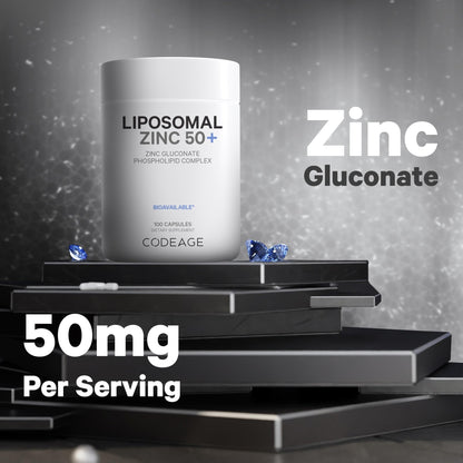 Codeage Liposomal Zinc Supplement – 3 Month Supply – One Per Day - 50 mg Zinc Gluconate Vitamin Pills - Essential Mineral Supplements Liposomal Delivery Matrix - Vegan Non-GMO - 100 Capsules - dailyvitalstore