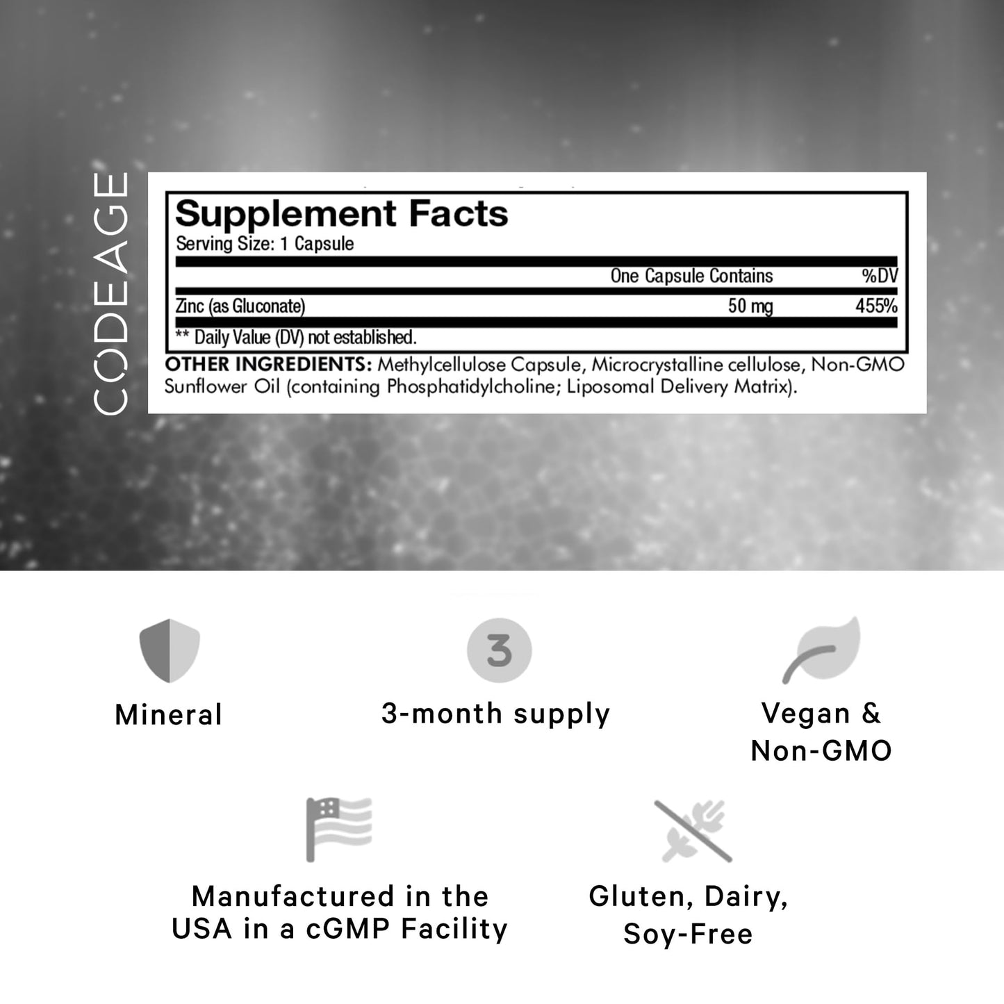 Codeage Liposomal Zinc Supplement – 3 Month Supply – One Per Day - 50 mg Zinc Gluconate Vitamin Pills - Essential Mineral Supplements Liposomal Delivery Matrix - Vegan Non-GMO - 100 Capsules - dailyvitalstore