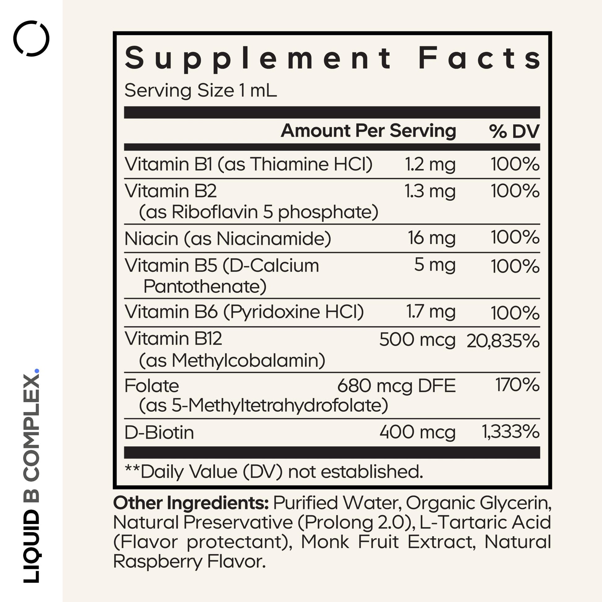 Codeage Liquid B-Complex Supplement with 8 Forms of Vitamin B - Vitamin Thiamine B1, Riboflavin B2, B3, B5, B6, Biotin B7, Active Methylated B9 Folate & B12 - Raspberry Flavor - Non-GMO - 1 fl oz - dailyvitalstore