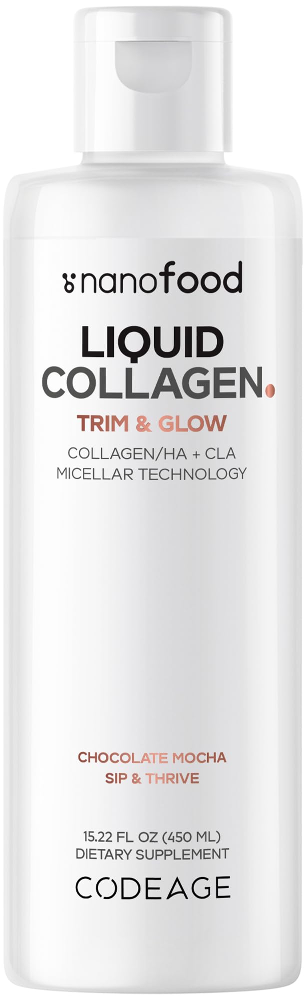 Codeage Liquid Collagen Supplement Chocolate Flavor, Beauty Trim & Glow Liposomal Collagen Peptides, CLA Conjugated Linoleic Acid, Hyaluronic Acid, Vitamin E, Hydrolyzed, Non-GMO, 15.22 fl oz - dailyvitalstore