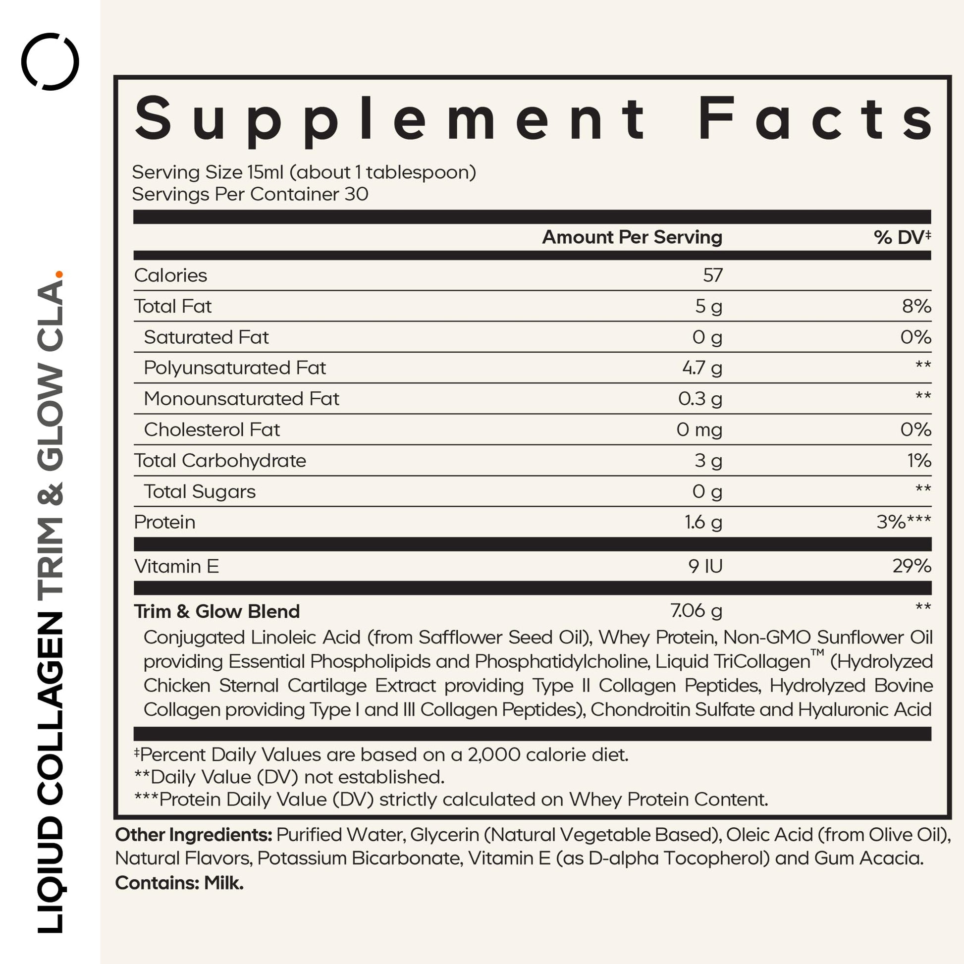 Codeage Liquid Collagen Supplement Vanilla Flavor, Beauty Trim & Glow Liposomal Collagen Peptides, CLA Conjugated Linoleic Acid, Hyaluronic Acid, Vitamin E, Hydrolyzed, Non-GMO, 15.22 fl oz - dailyvitalstore