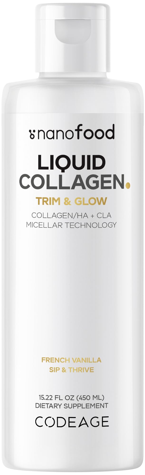 Codeage Liquid Collagen Supplement Vanilla Flavor, Beauty Trim & Glow Liposomal Collagen Peptides, CLA Conjugated Linoleic Acid, Hyaluronic Acid, Vitamin E, Hydrolyzed, Non-GMO, 15.22 fl oz - dailyvitalstore
