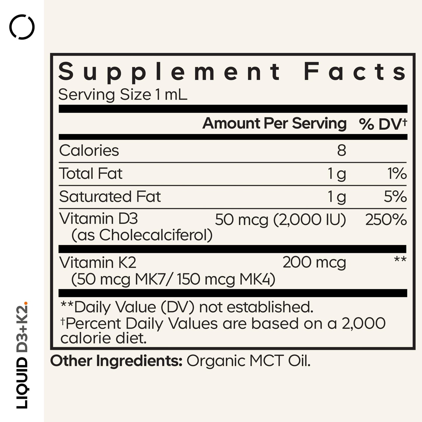 Codeage Liquid D3+K2 Vitamins USDA Organic - Vitamin D3 2000 IU, Vitamin K2 (MK4 & MK7) Liquid Drops - Immune Support - Unflavored - Organic MCT Oil - Non-GMO - 1 fl oz - dailyvitalstore