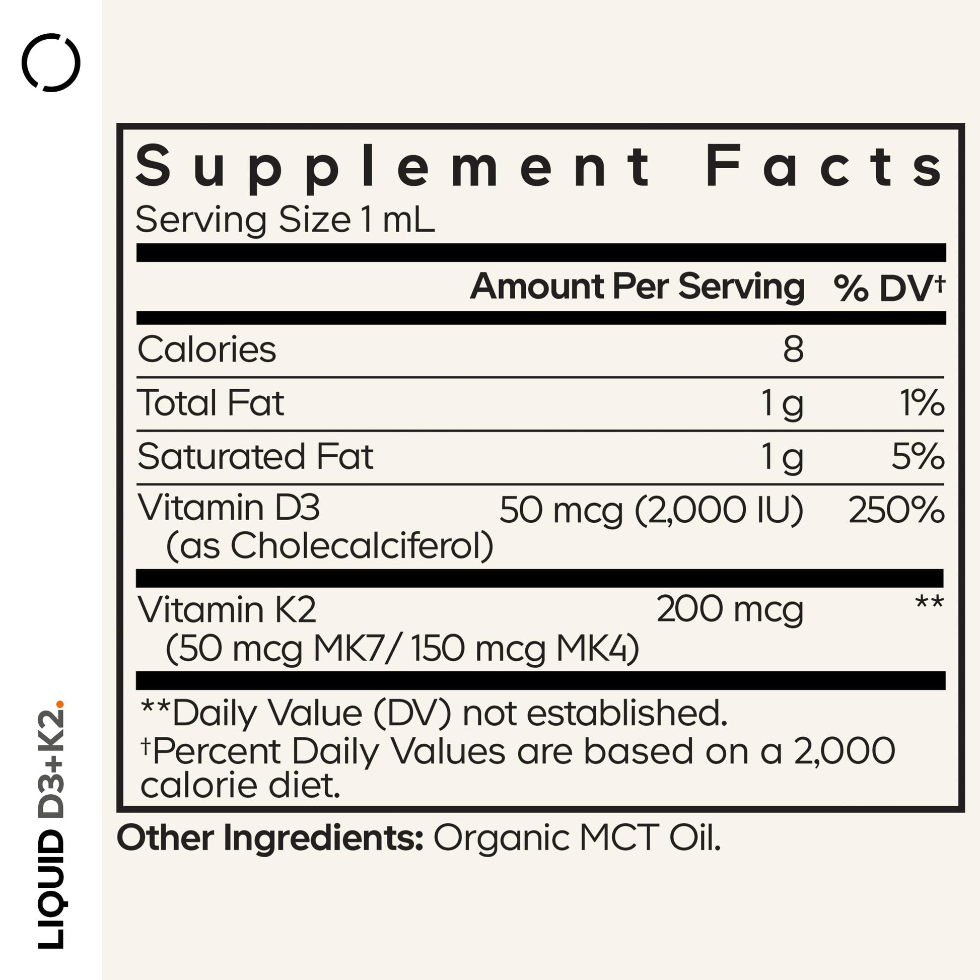 Codeage Liquid D3+K2 Vitamins USDA Organic - Vitamin D3 2000 IU, Vitamin K2 (MK4 & MK7) Liquid Drops - Immune Support - Unflavored - Organic MCT Oil - Non-GMO - 1 fl oz - dailyvitalstore