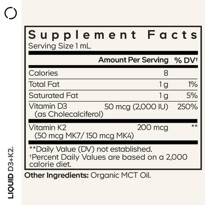Codeage Liquid D3+K2 Vitamins USDA Organic - Vitamin D3 2000 IU, Vitamin K2 (MK4 & MK7) Liquid Drops - Immune Support - Unflavored - Organic MCT Oil - Non-GMO - 1 fl oz - dailyvitalstore