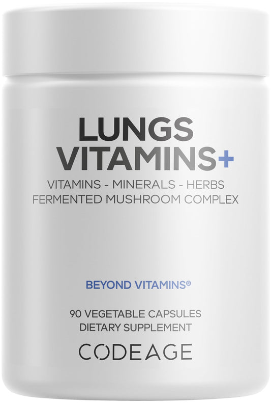 Codeage Lungs Vitamins, A, C, D, E, B6, Milk Thistle Lung Supplement, Zinc & Magnesium, Cordyceps, Reishi, Chaga, Poria, Tylophora, Ginger, Peppermint Leaf Organic Herb Cleanse - Non-GMO - 90 Capsules - dailyvitalstore