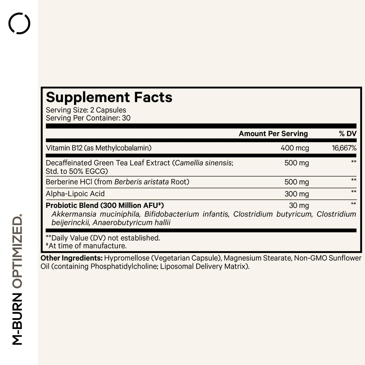 Codeage M-Burn Optimized Supplement - Decaffeinated Green Tea Std. to 50% EGCG, Berberine, Akkermansia, Vitamin B12 - Probiotics - Vitamins - 60 Capsules - dailyvitalstore