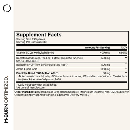 Codeage M-Burn Optimized Supplement - Decaffeinated Green Tea Std. to 50% EGCG, Berberine, Akkermansia, Vitamin B12 - Probiotics - Vitamins - 60 Capsules - dailyvitalstore