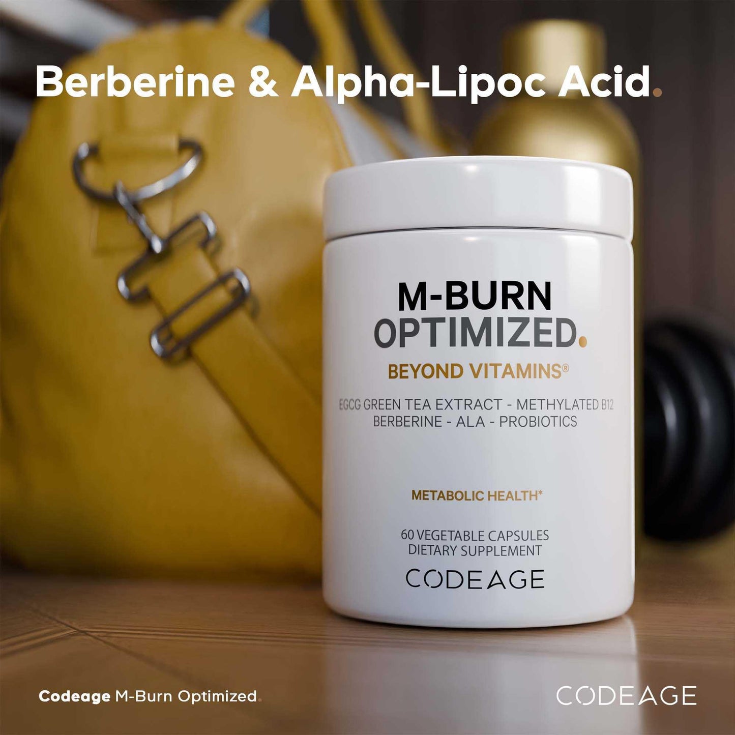 Codeage M-Burn Optimized Supplement - Decaffeinated Green Tea Std. to 50% EGCG, Berberine, Akkermansia, Vitamin B12 - Probiotics - Vitamins - 60 Capsules - dailyvitalstore