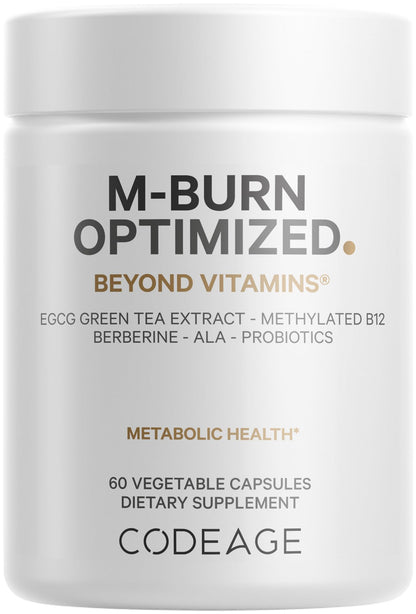 Codeage M-Burn Optimized Supplement - Decaffeinated Green Tea Std. to 50% EGCG, Berberine, Akkermansia, Vitamin B12 - Probiotics - Vitamins - 60 Capsules - dailyvitalstore
