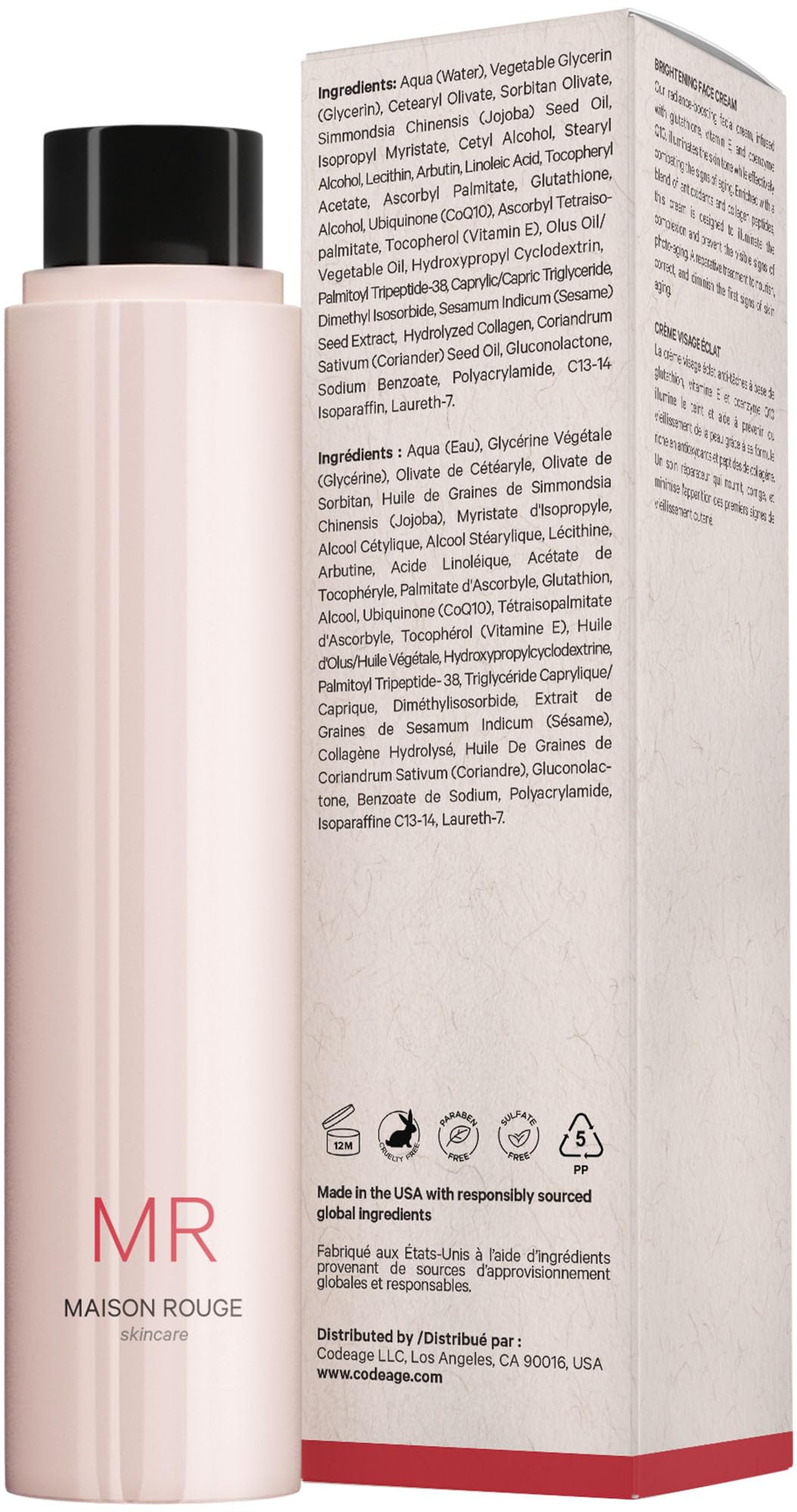Codeage Maison Rouge Brightening Face Cream Refill Glutathione Cream, Collagen Peptides, Vitamin E, CoQ10 – Radiance & Antioxidant Complex – Paraben and Sulfates Free – Skin Care - 1.7 fl oz - dailyvitalstore