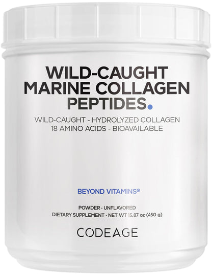Codeage Marine Collagen Powder - Wild-Caught Hydrolyzed Fish Collagen Peptides - Type 1 & 3 Collagen Protein Supplement - Amino Acids for Skin, Hair, Nails - Paleo Friendly, Non-GMO, 15.87 Ounces - dailyvitalstore