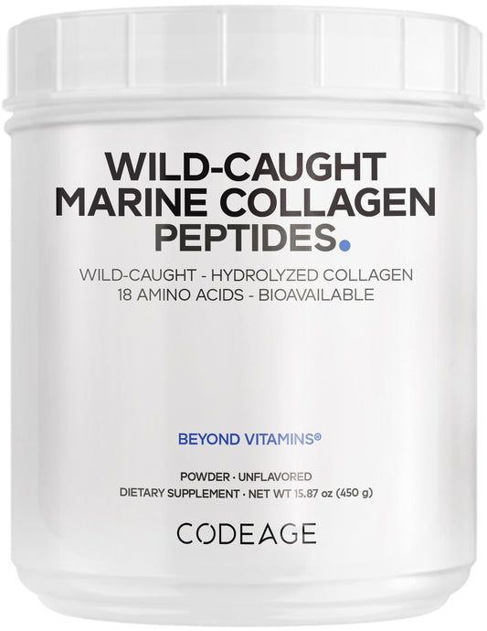 Codeage Marine Collagen Powder - Wild-Caught Hydrolyzed Fish Collagen Peptides - Type 1 & 3 Collagen Protein Supplement - Amino Acids for Skin, Hair, Nails - Paleo Friendly, Non-GMO, 15.87 Ounces - dailyvitalstore
