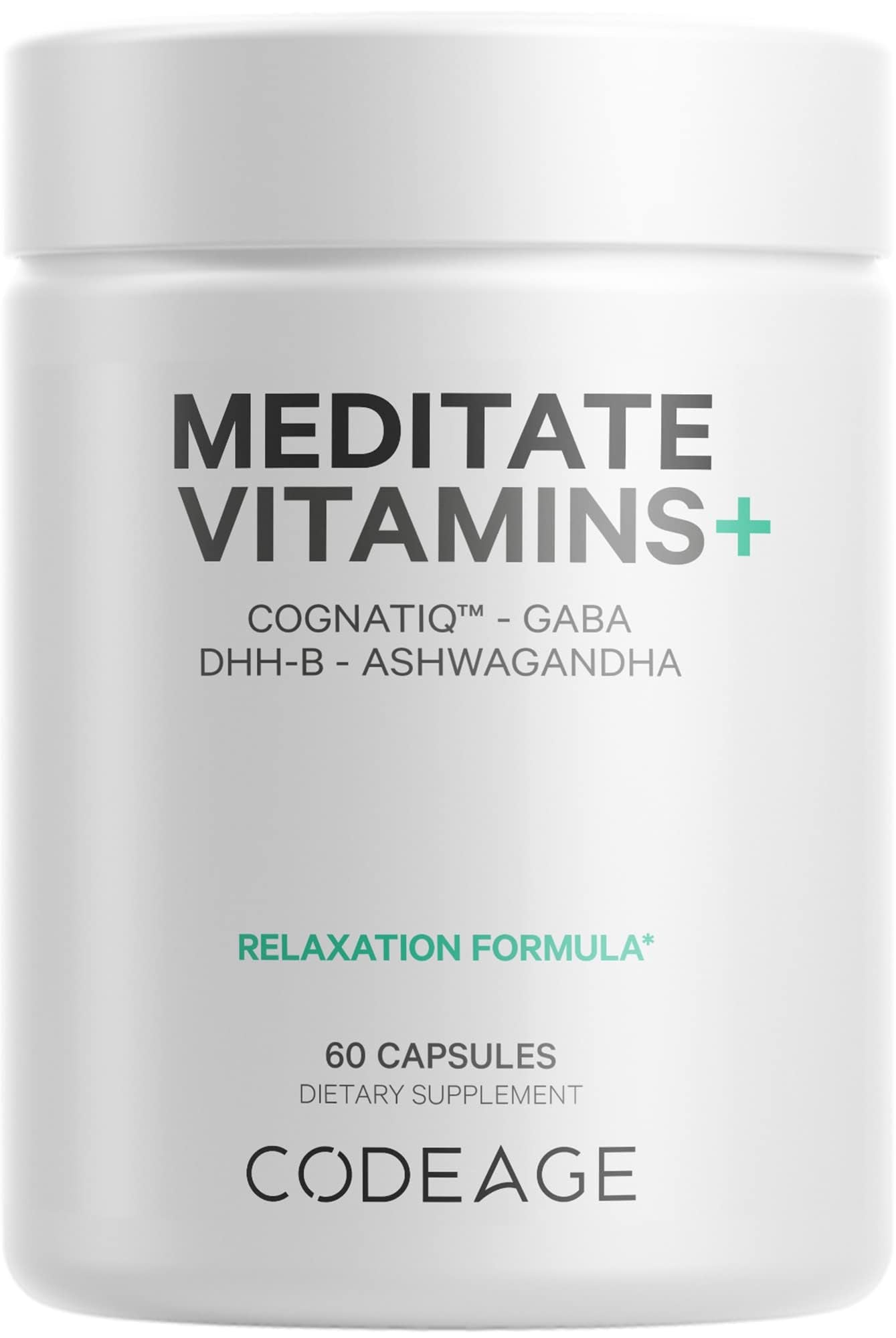 Codeage Meditate Vitamins+ Supplement - CognatiQ, DHH-B, GABA, Ashwagandha, Organic Mushrooms, Blueberries - BDNF Brain Pills and Neuroprotein - Vegan, Non-GMO, Gluten-Free - 60 Capsules - dailyvitalstore