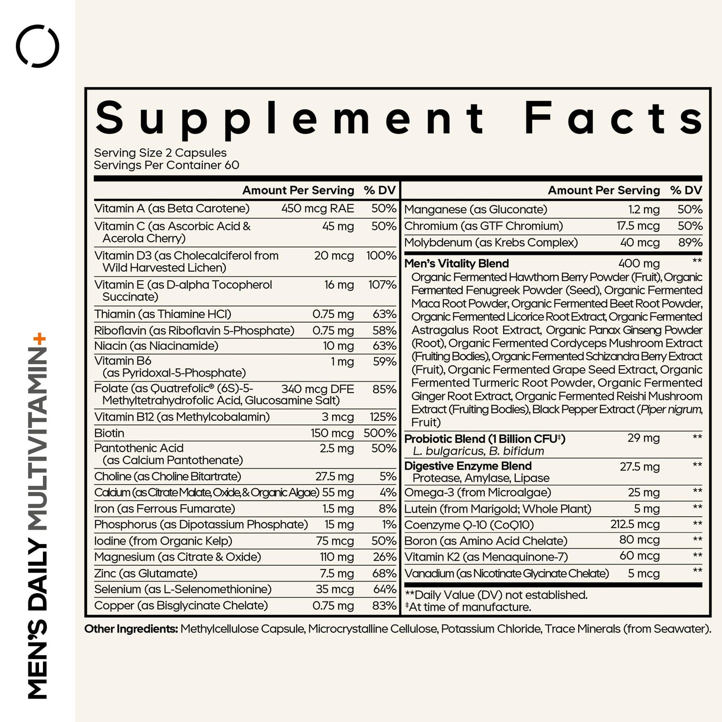 Codeage Men’s Daily Multivitamin – 25+ Essential Vitamins & Minerals, Organic Whole Foods, Probiotics, Omega-3, Zinc, Vitamins A, B, C, D, E & K – 120 Capsules - dailyvitalstore