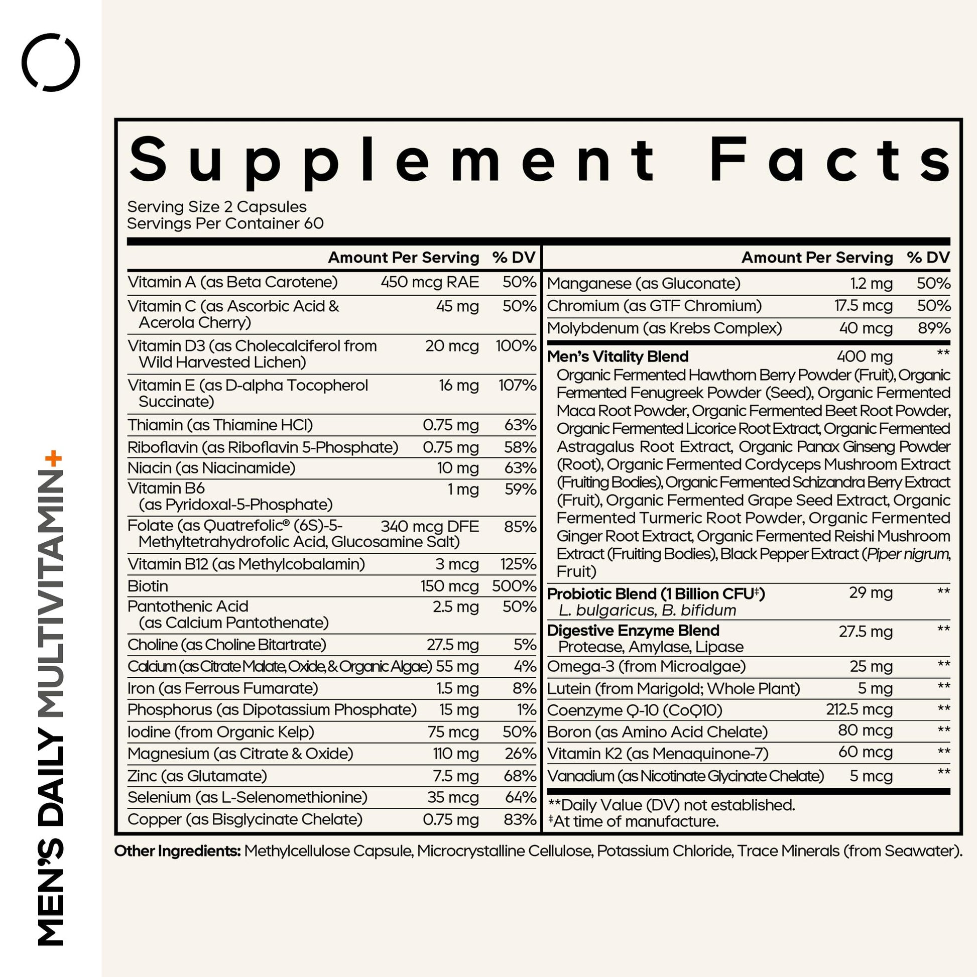 Codeage Men’s Daily Multivitamin – 25+ Essential Vitamins & Minerals, Organic Whole Foods, Probiotics, Omega-3, Zinc, Vitamins A, B, C, D, E & K – 120 Capsules - dailyvitalstore