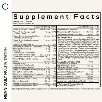 Codeage Men’s Daily Multivitamin – 25+ Essential Vitamins & Minerals, Organic Whole Foods, Probiotics, Omega-3, Zinc, Vitamins A, B, C, D, E & K – 120 Capsules - dailyvitalstore