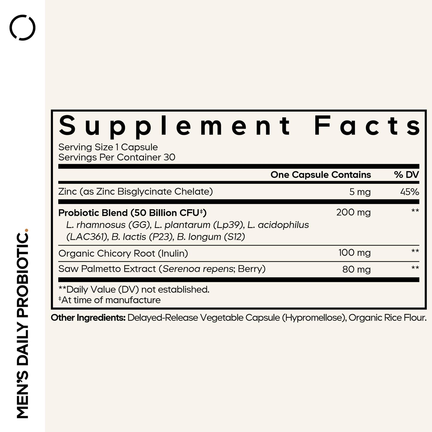 Codeage Men’s Daily Probiotic Supplement - 50 Billion CFU Probiotic Blend with Zinc, Inulin Prebiotic, Saw Palmetto – Men’s Wellness Support – 1 Capsule Per Serving - Non-GMO – 30 Capsules - dailyvitalstore