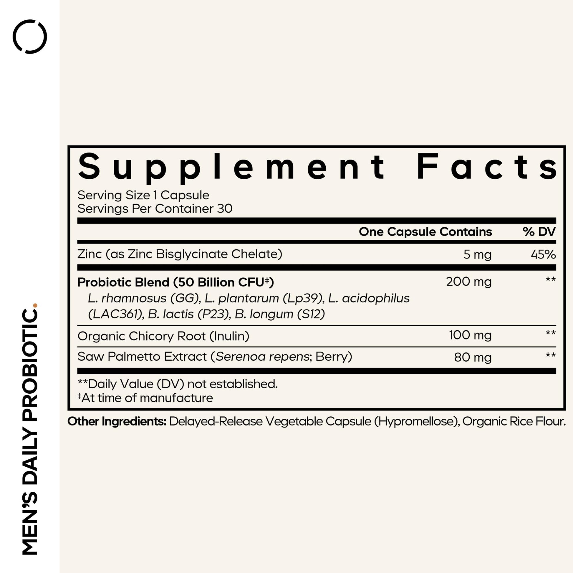 Codeage Men’s Daily Probiotic Supplement - 50 Billion CFU Probiotic Blend with Zinc, Inulin Prebiotic, Saw Palmetto – Men’s Wellness Support – 1 Capsule Per Serving - Non-GMO – 30 Capsules - dailyvitalstore
