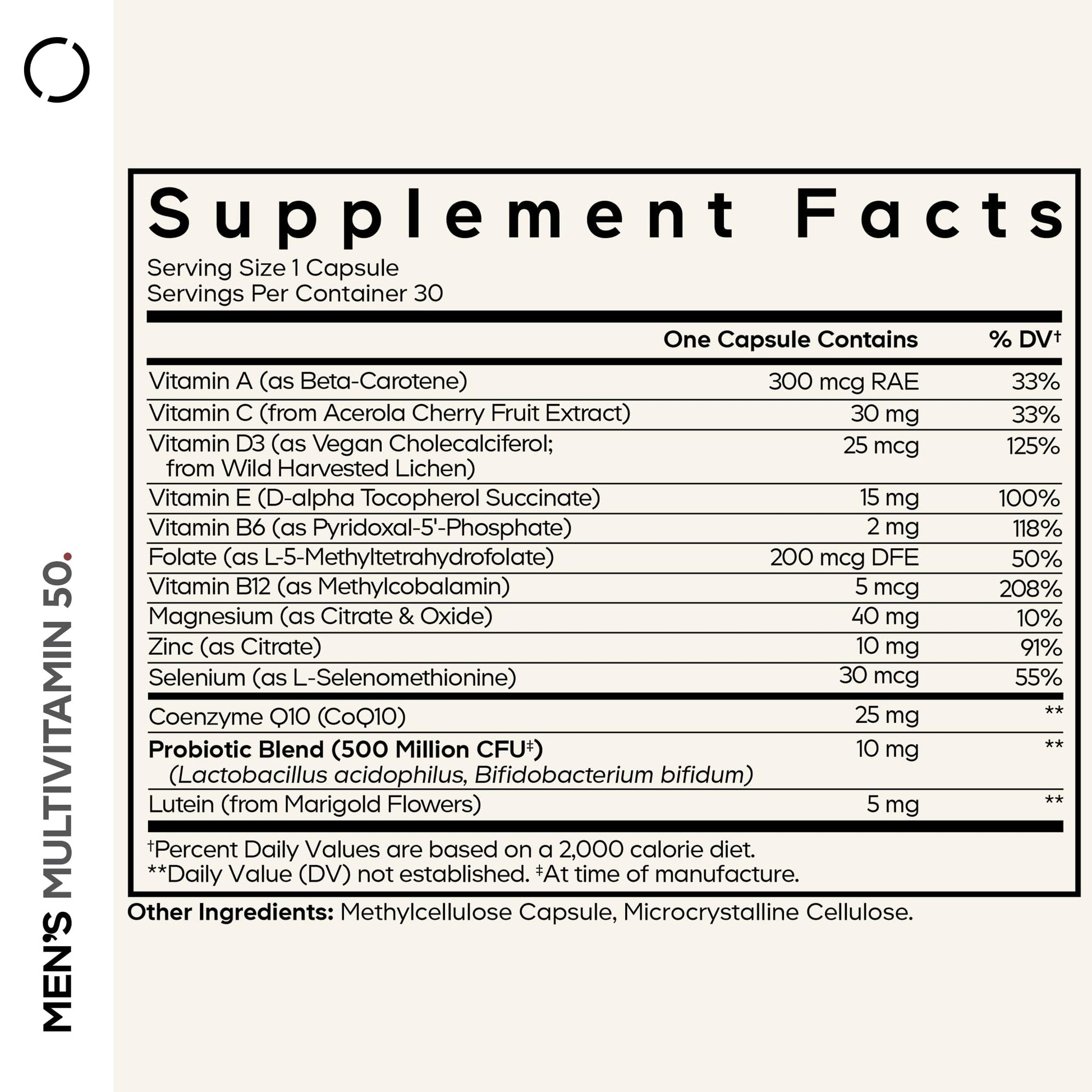 Codeage Men's Multivitamin 50 - Essential Vitamins & Minerals for Men Over 50 - Daily Multivitamins for Men Supplement - Vitamin A, C, D3, E, B6, B1, CoQ10, Probiotics, Lutein - Non-GMO - 30 Capsules - dailyvitalstore