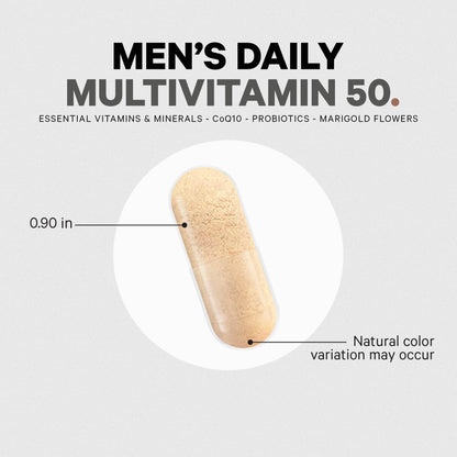 Codeage Men's Multivitamin 50 - Essential Vitamins & Minerals for Men Over 50 - Daily Multivitamins for Men Supplement - Vitamin A, C, D3, E, B6, B1, CoQ10, Probiotics, Lutein - Non-GMO - 30 Capsules - dailyvitalstore