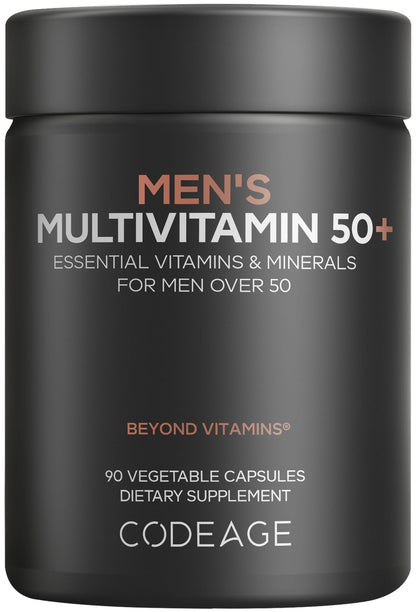 Codeage Men's Multivitamin 50+ Supplement - Essential Vitamins for Men Over 50 Years Old, Minerals, CoQ10, Turmeric, Saw Palmetto, Maca, Panax Ginseng, Probiotics & Botanicals - Non-GMO - 90 Capsules - dailyvitalstore
