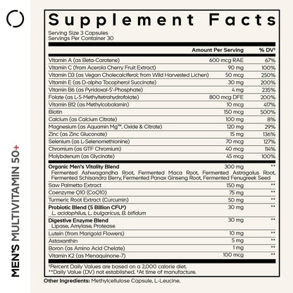 Codeage Men's Multivitamin 50+ Supplement - Essential Vitamins for Men Over 50 Years Old, Minerals, CoQ10, Turmeric, Saw Palmetto, Maca, Panax Ginseng, Probiotics & Botanicals - Non-GMO - 90 Capsules - dailyvitalstore