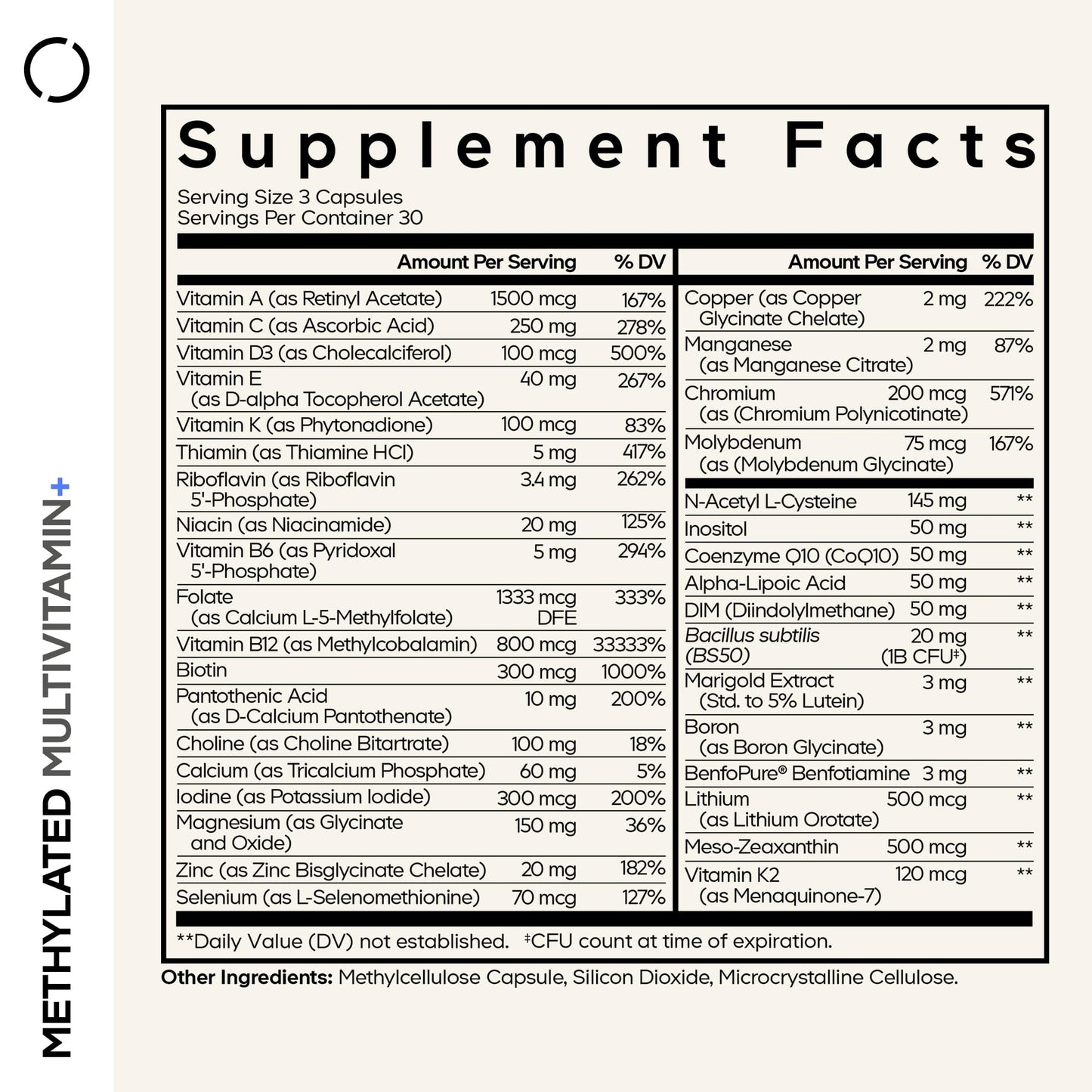 Codeage Methylated Multivitamin Supplement - B-Vitamin, Vitamins A, C, D, E, K2, B12 Methylcobalamin - L-Methylfolate - Magnesium, CoQ10, DIM, Probiotics, Benfotiamine, Lithium, Calcium - 90 Capsules - dailyvitalstore