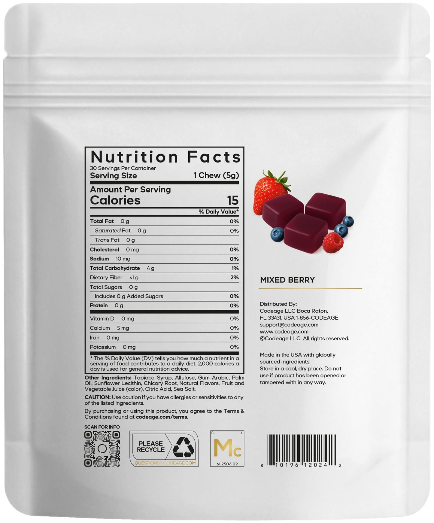 Codeage Miracle Candy Sugar-Free Candies, Mixed Berry Soft Chews – Allulose, Prebiotic Fiber – Low-Calorie Wonderchews – 0g Sugar Soft Chews - 30 Count - dailyvitalstore