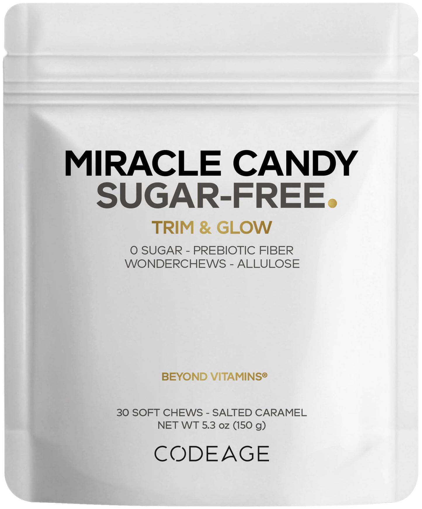 Codeage Miracle Candy Sugar-Free Candies, Salted Caramel Flavor Soft Chews – Allulose, Prebiotic Fiber – Low-Calorie Wonderchews – 0g Sugar Soft Chews - 30 Count - dailyvitalstore