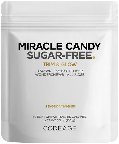 Codeage Miracle Candy Sugar-Free Candies, Salted Caramel Flavor Soft Chews – Allulose, Prebiotic Fiber – Low-Calorie Wonderchews – 0g Sugar Soft Chews - 30 Count - dailyvitalstore