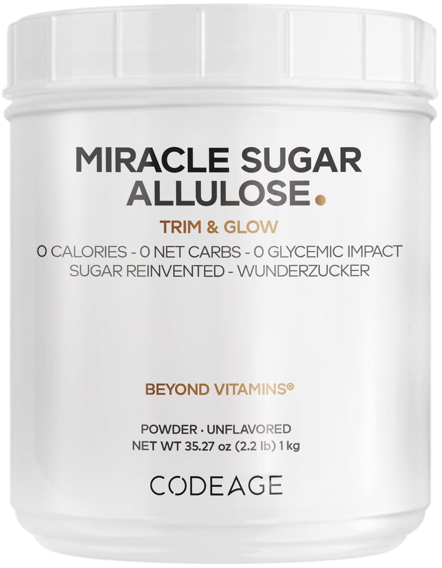 Codeage Miracle Sugar Allulose Powder - All-purpose Zero Calorie Allulose Sweetener, +3 Month Supply - 0 Net-Carbs - Rare Sugar Alternative to Stevia, Aspartame & Liquid - Non-GMO - 35.27 Oz - dailyvitalstore